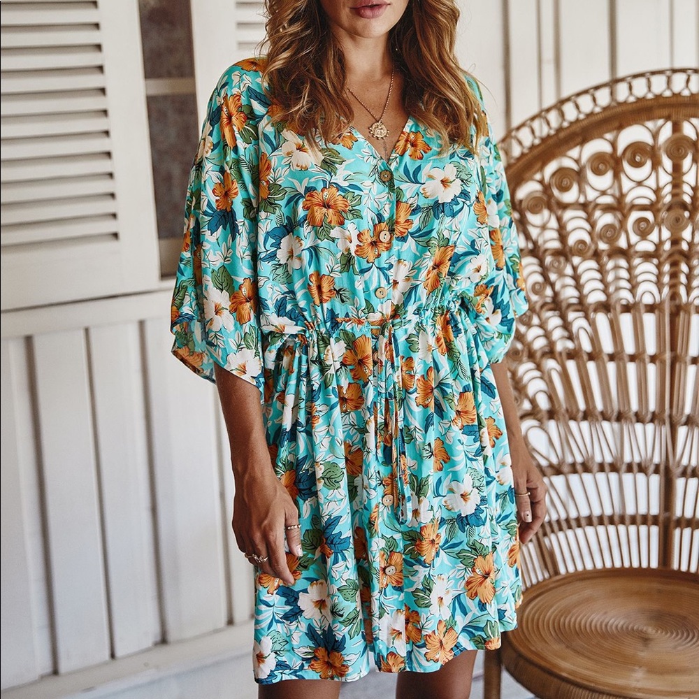 ♦️Floral LaceTieWaist Ruffled Dress Light - Picture 3 of 7
